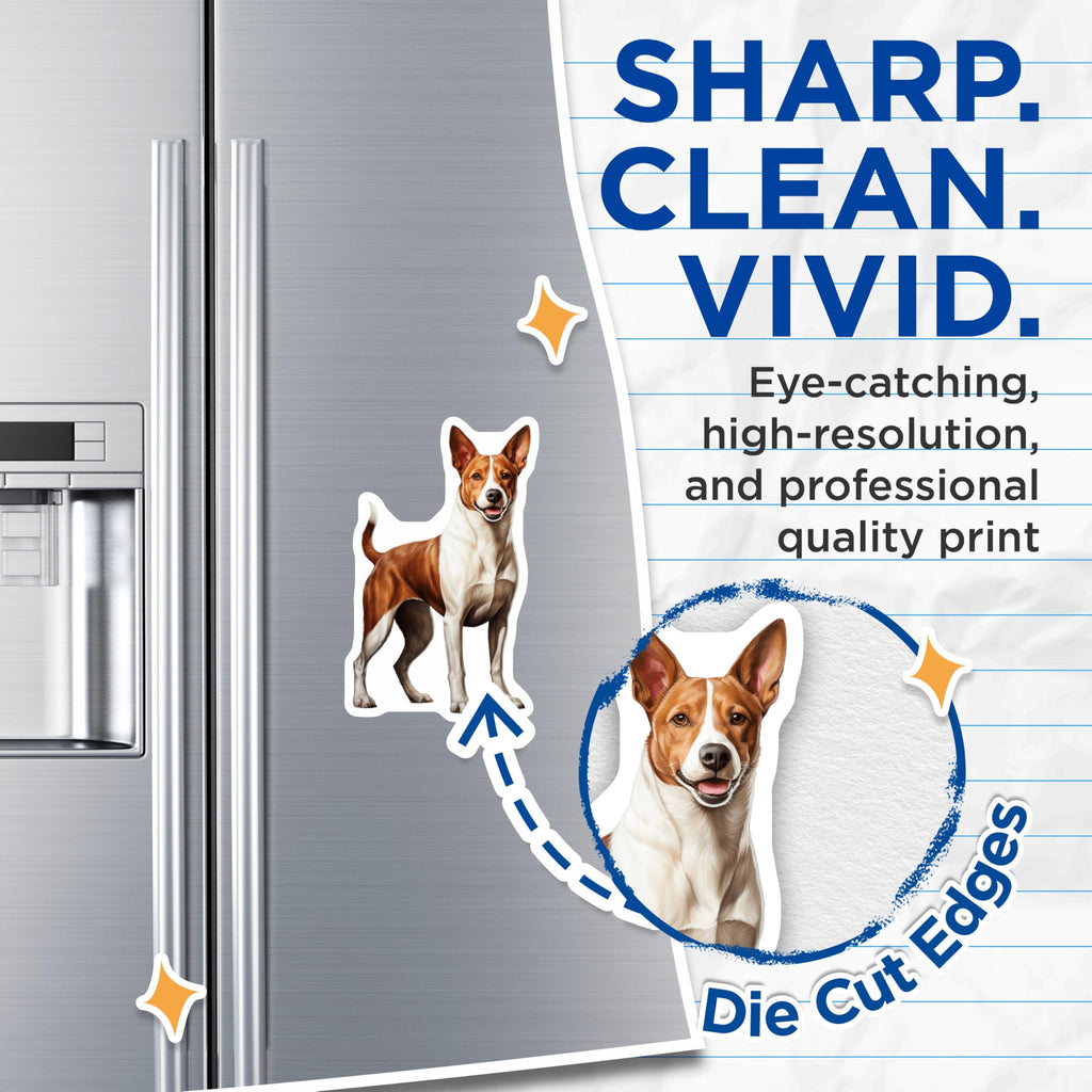 (2 Pack) Basenji Dog Magnets - Unique Pet Lover Decor for Kitchen Fridge - Happy Canine Art Home Accessories - 5 Inches On Longest Side - Thick Durable Magnet - Made in USA - MAG30675
