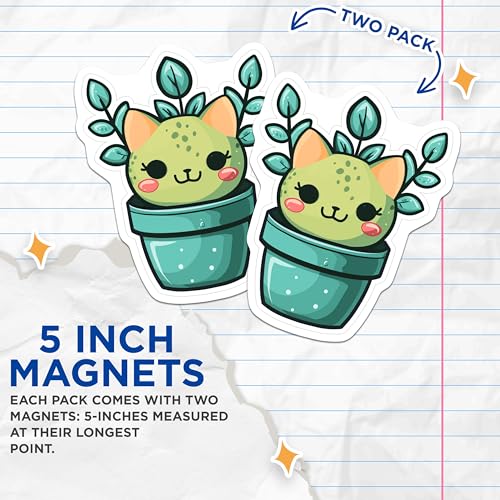 (2 Pack) Cute Cat Plant Magnets - Quirky Fridge - Adorable Kitchen Accessories - Home Organization - 5" On Longest Side - for Cars, Fridges, Toolboxes - Made in USA - MAG4270