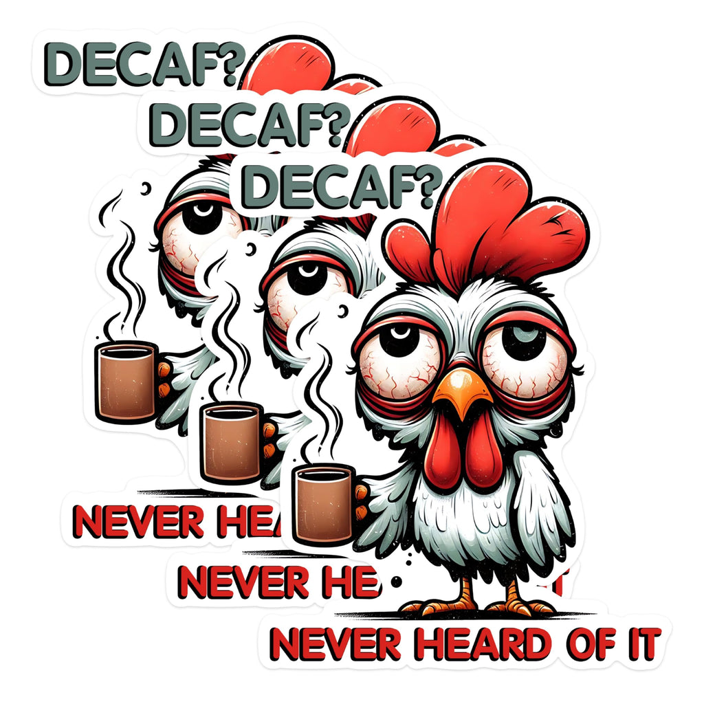 (3 Pack) Decaf Chicken Decals - Funny Coffee Lover - Laptop Decals - 3 Inches On Longest Side - Easy Peel & Apply - Made in USA - 3MCS1593