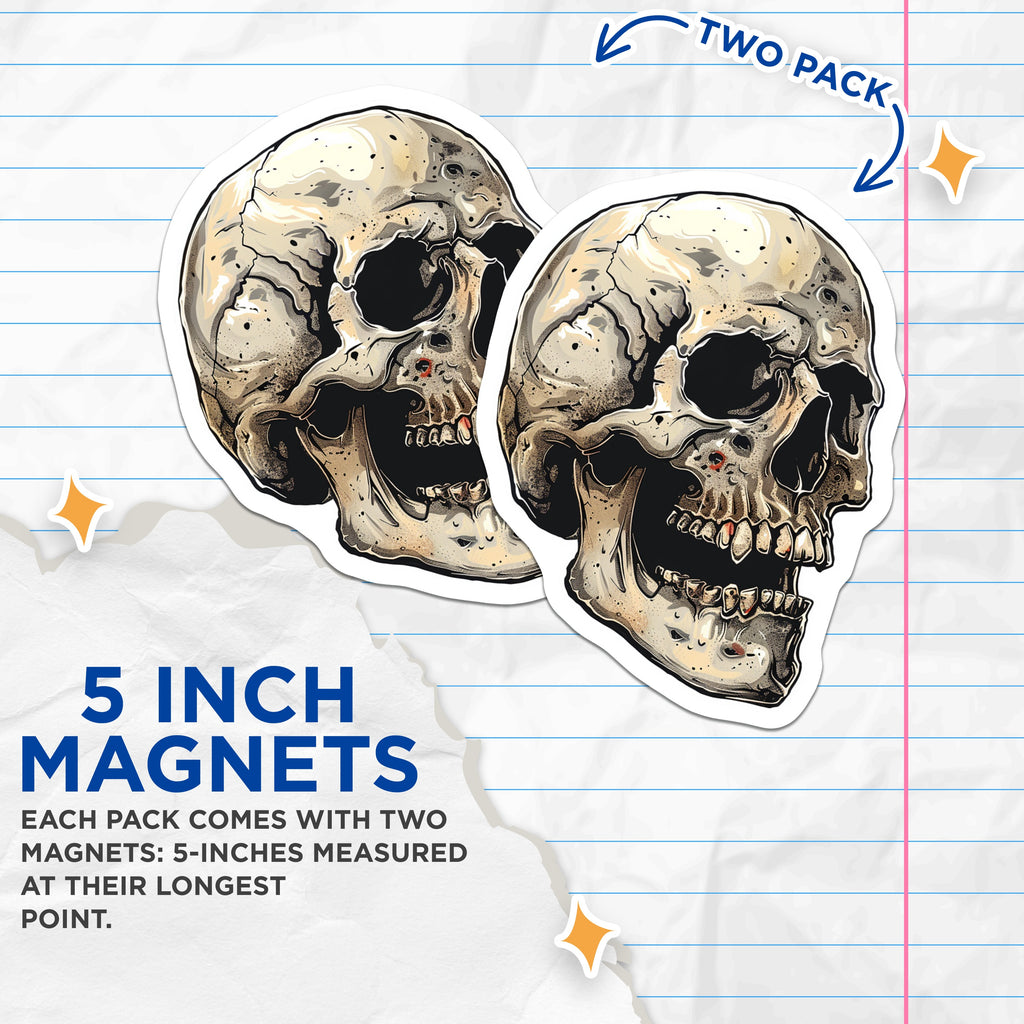 (2 Pack) Gothic Skull Magnets - Macabre Skeleton Decor - Edgy Halloween Refrigerator Decor for Dark Aesthetic Lovers - 5 Inches On Longest Side - Thick Durable Magnet - Made in USA - MAG39479