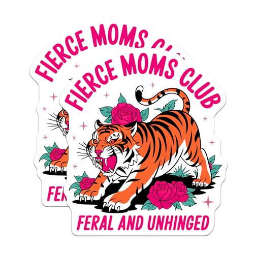 (2 Pack) Tiger Art Magnet - Feral and Unhinged Mom Decor - 5" On Longest Side - Sticks to Smooth Flat Surfaces - Made in USA - MAG10034