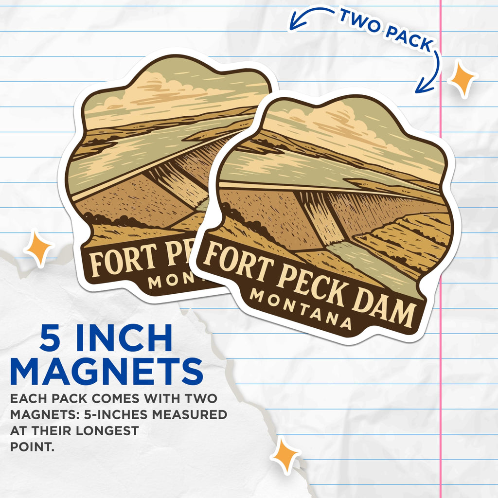 (2 Pack) Fort Peck Dam Magnets - Montana Landmark Souvenirs - Scenic Reservoir Art - State Park Collection - National Travel - 5 Inches On Longest Side - Thick Durable Magnet - Made in USA - MAG19611