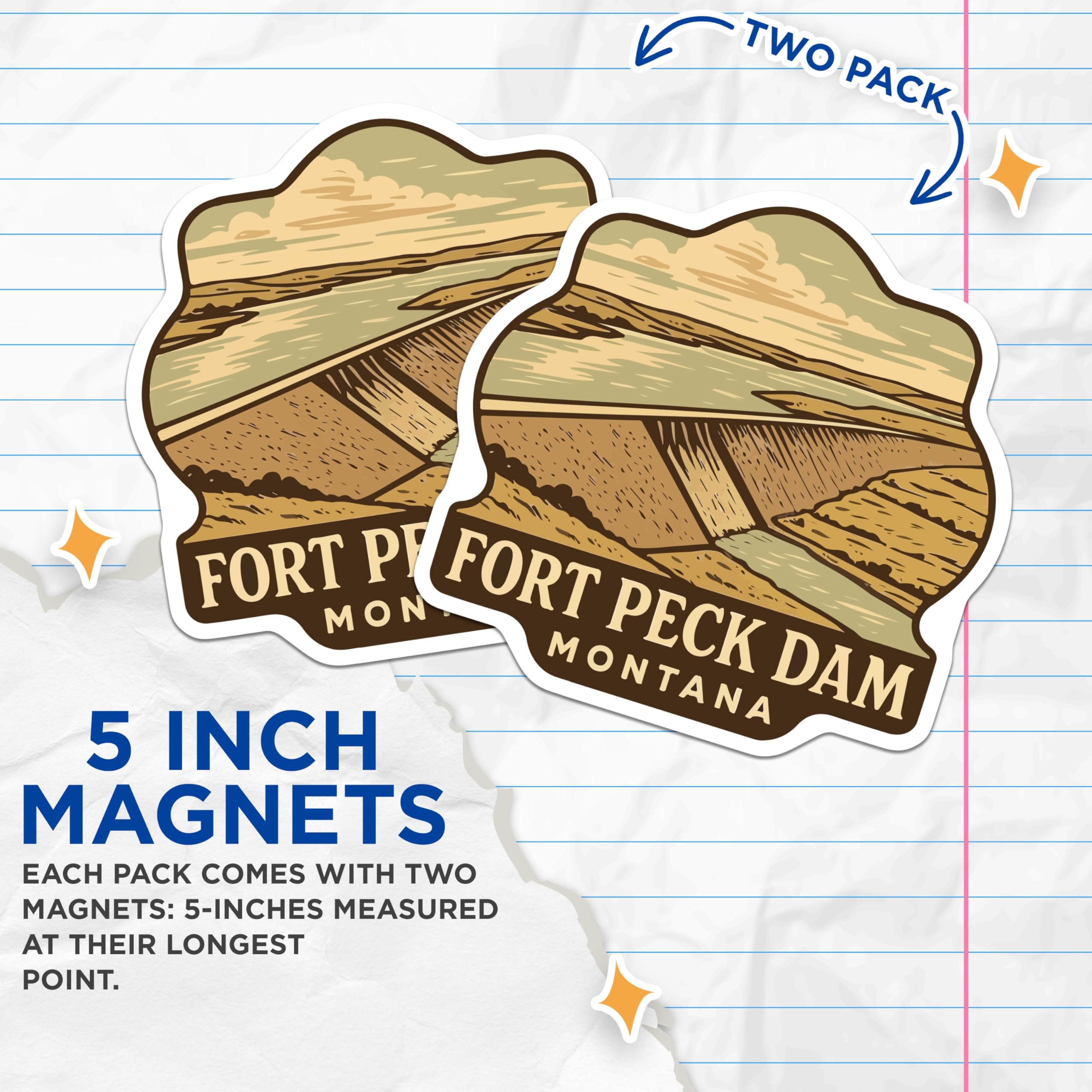 (2 Pack) Fort Peck Dam Magnets - Montana Landmark Souvenirs - Scenic Reservoir Art - State Park Collection - National Travel - 5 Inches On Longest Side - Thick Durable Magnet - Made in USA - MAG19611