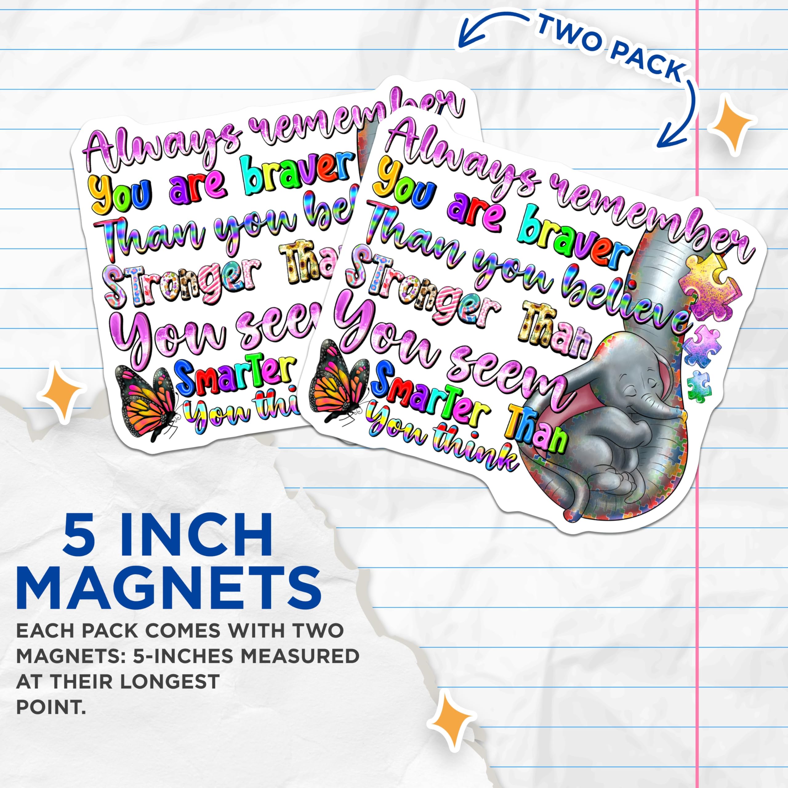 (2 Pack) Autism Awareness Magnets - Inspirational Elephant Decor - Motivational Quote for Neurodiversity - 5 Inches On Longest Side - Thick Durable Magnet - Made in USA - MAG29105