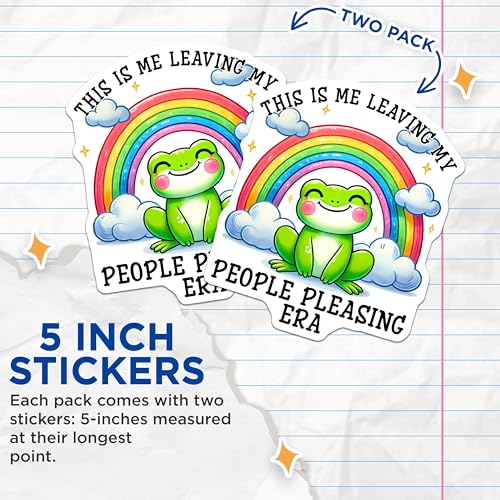 (2 Pack) Cute Frog Vinyl Stickers - Rainbow Design - Positive Affirmation - 5" On Longest Side - Sticks to Smooth Flat Surfaces - Made in USA - BMCS7608