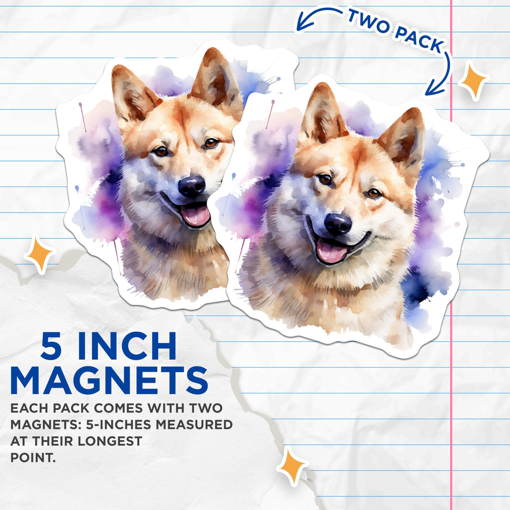 (2 Pack) Happy Shiba Inu Magnets - Watercolor Dog Lover - Pet Parent Decor - 5 Inches On Longest Side - Thick Durable Magnet - Made in USA - MAG29462