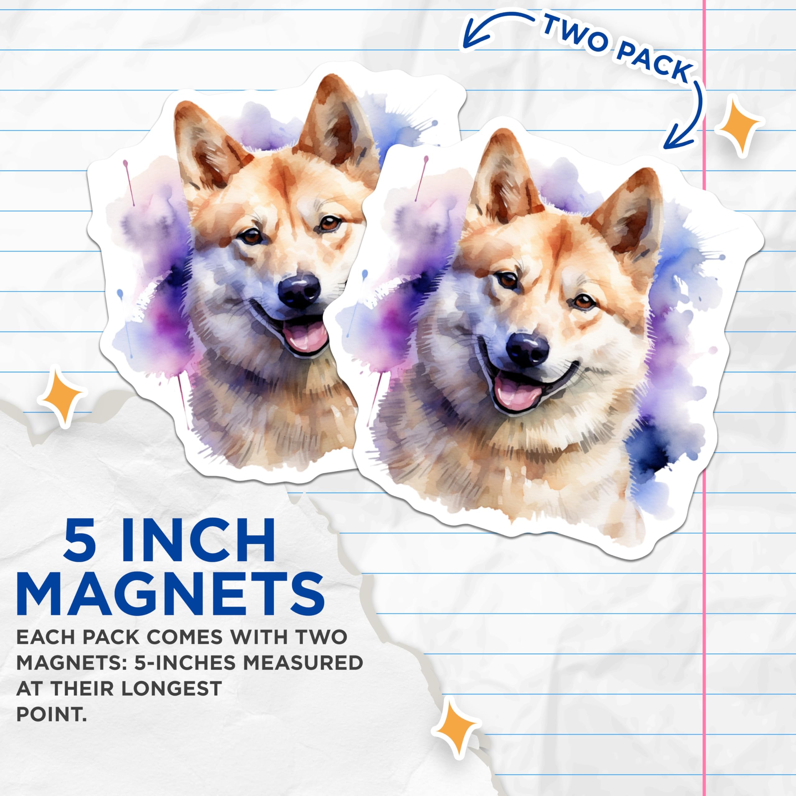 (2 Pack) Happy Shiba Inu Magnets - Watercolor Dog Lover - Pet Parent Decor - 5 Inches On Longest Side - Thick Durable Magnet - Made in USA - MAG29462