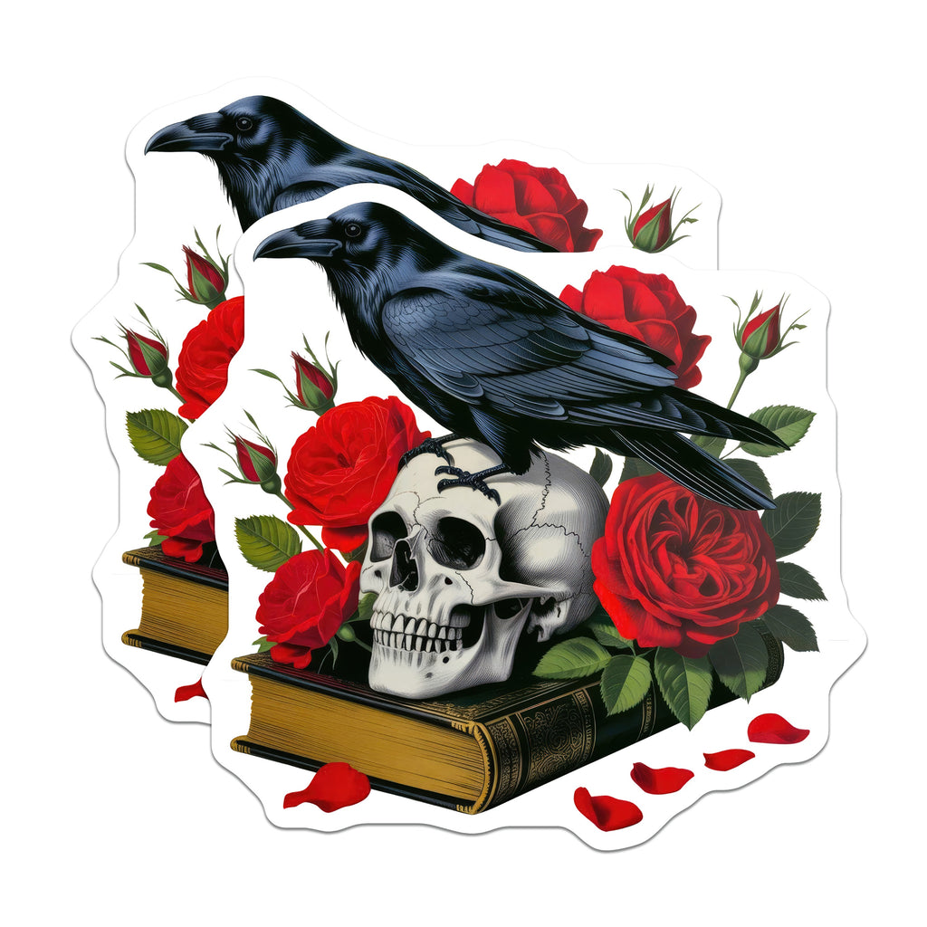 (2 Pack) Raven Skull Book Magnets - Gothic Home Decor - Dark Academia Room Decor - Victorian Macabre Art - 5 Inches On Longest Side - Thick Durable Magnet - Made in USA - MAG37896
