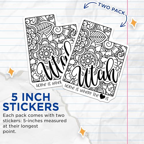(2 Pack) Utah Home is Where The Heart is Stickers - State Pride Decal - Black and White Art Sticker - 5" On Longest Side - Sticks to Smooth Flat Surfaces - Made in USA - BMCS9095