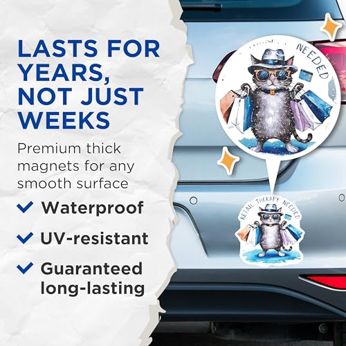 (2 Pack) Retail Therapy Needed Magnets Magnets - Shopping Cat Fridge Decor - 5" On Longest Side - Made in USA - Sticks to Refrigerators & Metal Surfaces - MAG9171