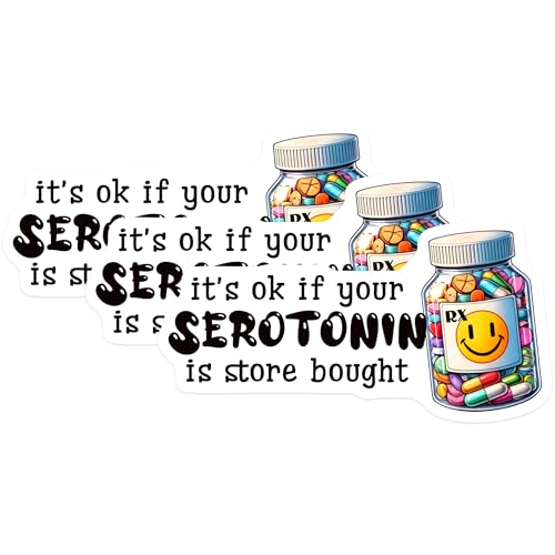 (3 Pack) Serotonin Decals - Mental Health - Store Bought Serotonin Stickers - 3 Inches On Longest Side - Easy Peel & Apply - Made in USA - 3MCS7010