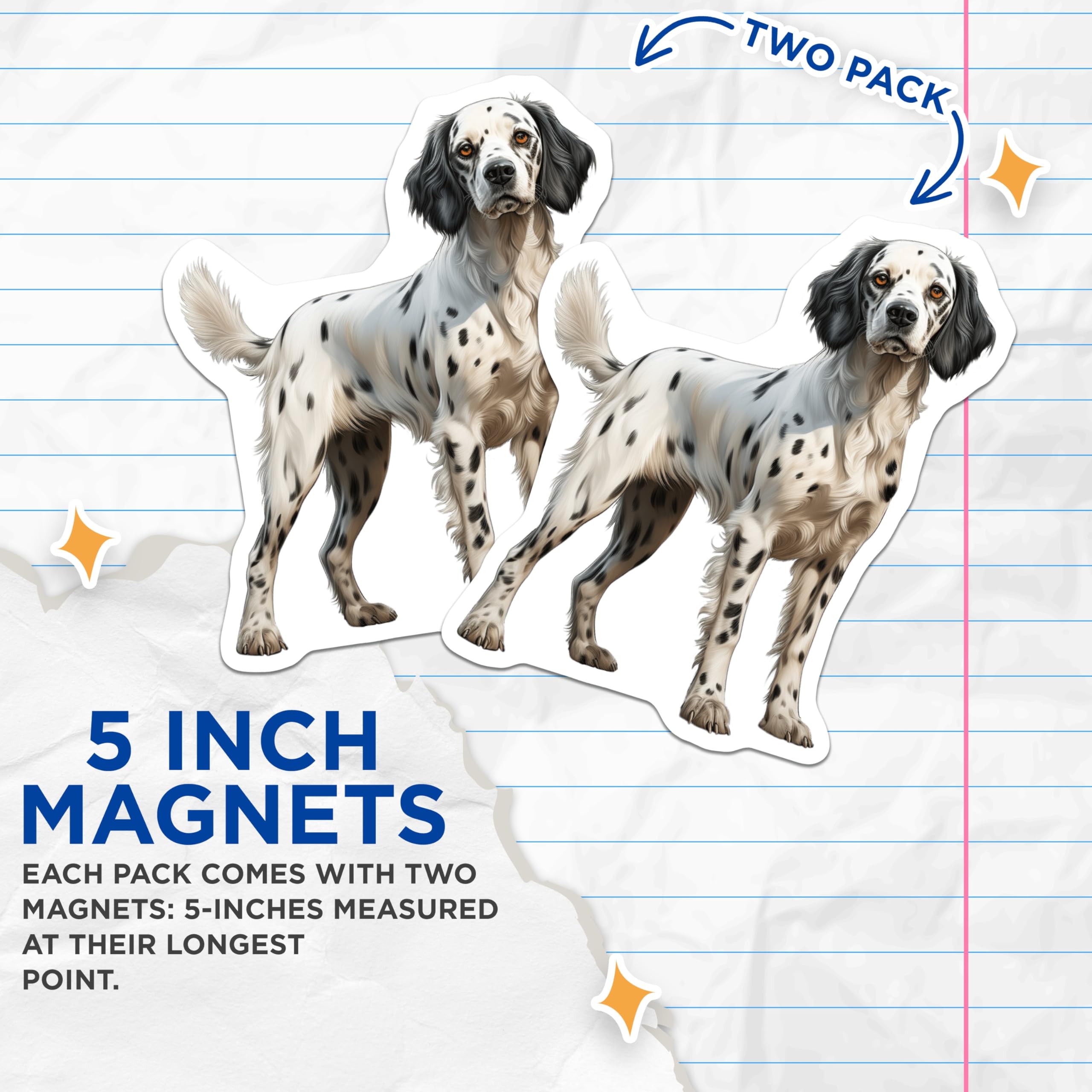 (2 Pack) English Setter Dog Magnets - Spotted Pet Refrigerator - Animal Lover Accents for Dog Owners - 5 Inches On Longest Side - Thick Durable Magnet - Made in USA - MAG29635