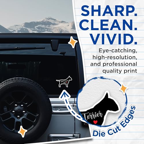 (2 Packs) Bull Terrier Mom Stickers - Bull Terrier Dog Breed Decals - 5 Inches On Longest Side - Premium Vinyl Decal - Sticks to Any Smooth Flat Surface - Made in USA - BMCS2452