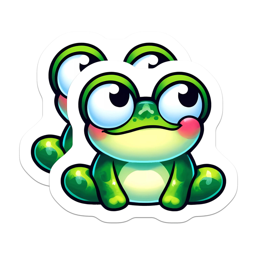 (2 Pack) Cute Frog Stickers - Kawaii Amphibian Decal - Happy Green Animal Art - 5" On Longest Side - Sticks to Smooth Flat Surfaces - Made in USA - BMCS21139