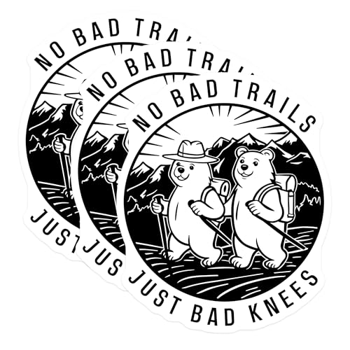 (3 Pack) Hiking Bear Decals - Funny Knee Problem - Outdoor Adventure Decals - 3 Inches On Longest Side - Easy Peel & Apply - Made in USA - 3MCS4360