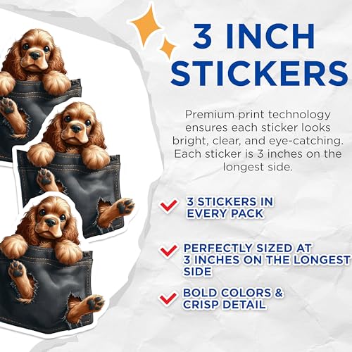 (3 Pack) Puppy Decals - Cavalier Spaniel Sticker - Pocket Dog Decal - 3 Inches On Longest Side - Easy Peel & Apply - Made in USA - 3MCS2741