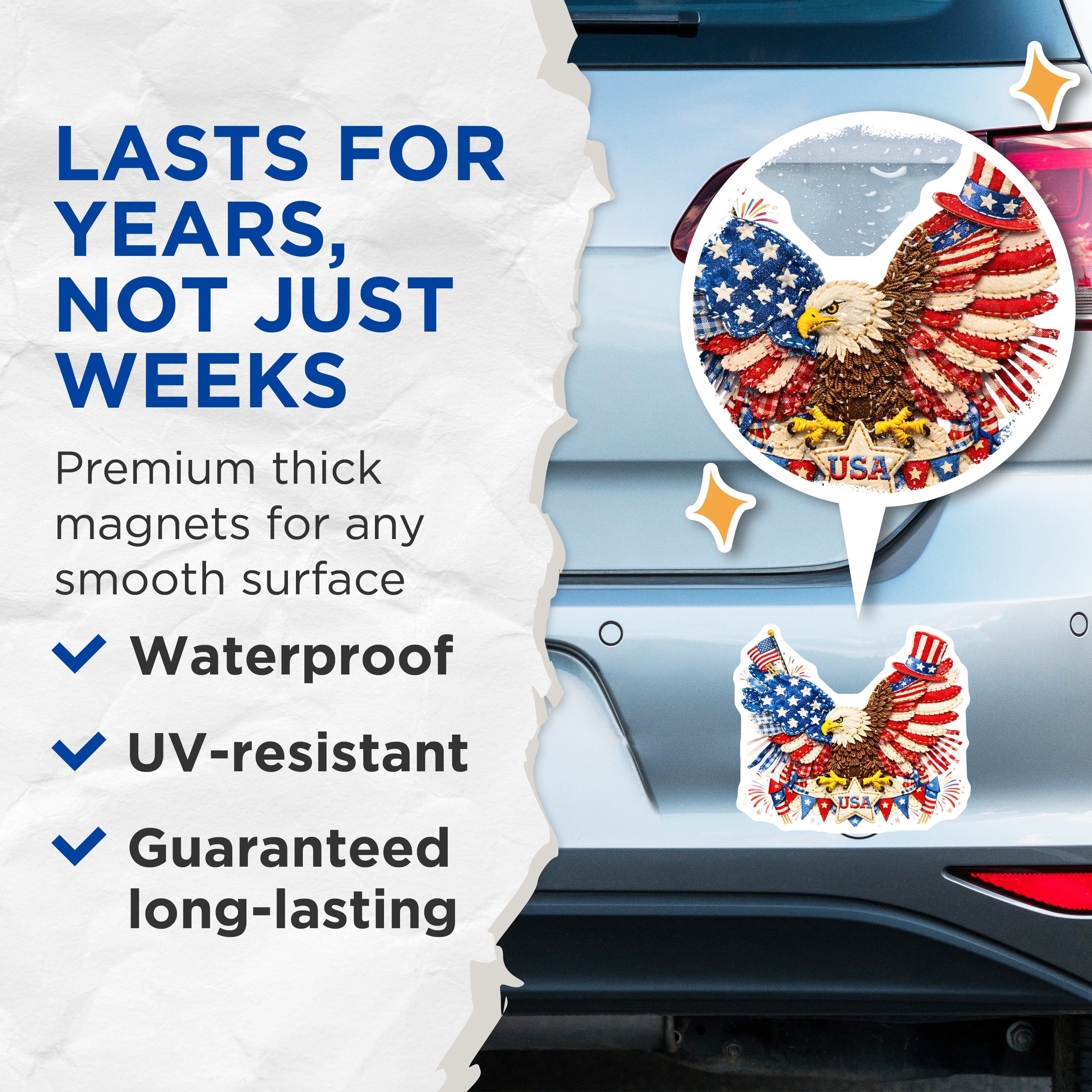 (2 Pack) Patriotic Eagle Magnets - American Flag USA Decor - 4th of July Americana Folk Art Refrigerator - 5 Inches On Longest Side - Thick Durable Magnet - Made in USA - MAG38739