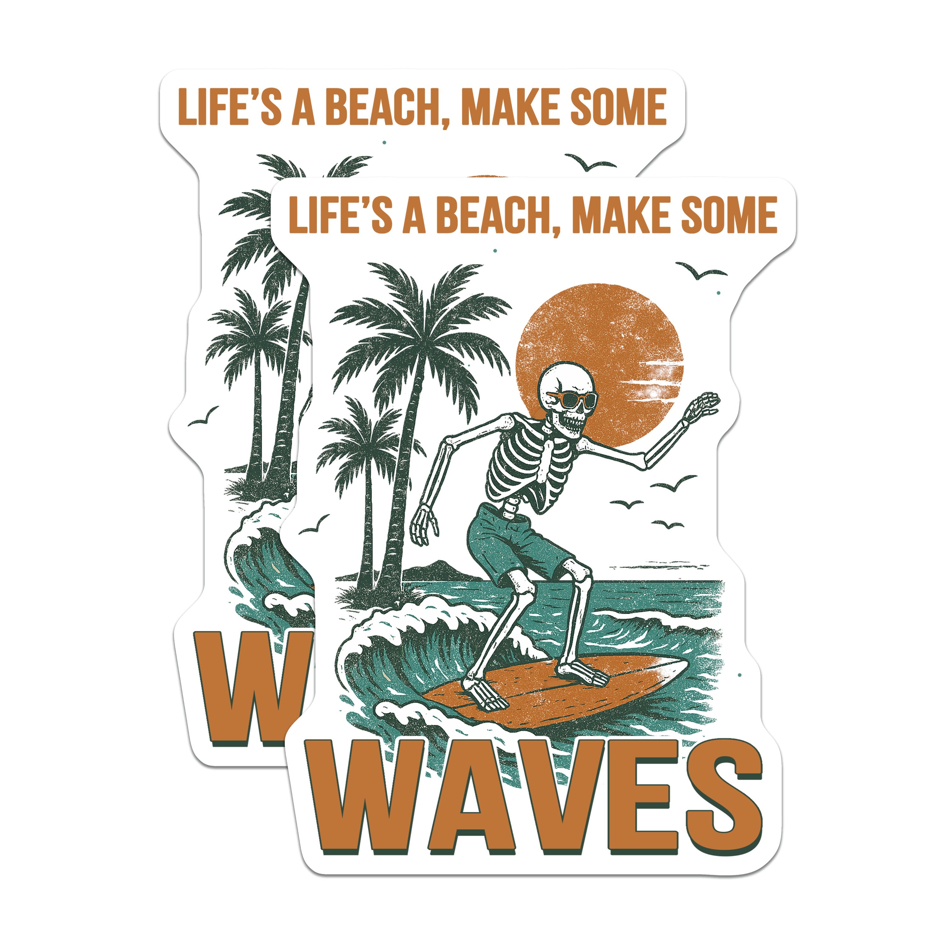 (2 Pack) Surfing Skeleton Magnets - Retro Beach Surfer - Humorous Coastal Vibes - Fridge Locker Decor Accent - 5 Inches On Longest Side - Thick Durable Magnet - Made in USA - MAG38242