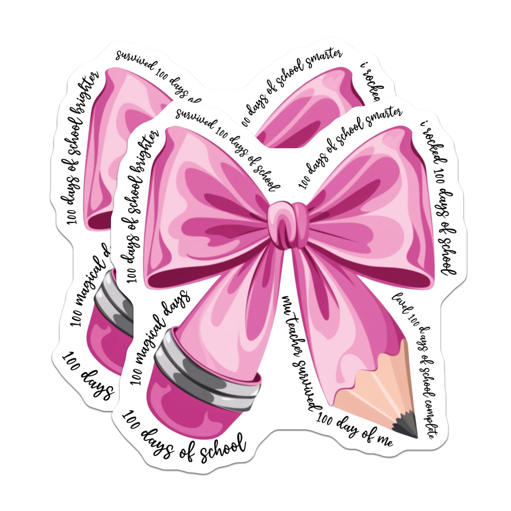 (2 Pack) 100 Days of School Magnets - Pink Bow Pencil Magnets - Classroom Decoration Magnets - 5" On Longest Side - for Cars, Refrigerators, Toolboxes, Lockers - Made in USA BMCS3064
