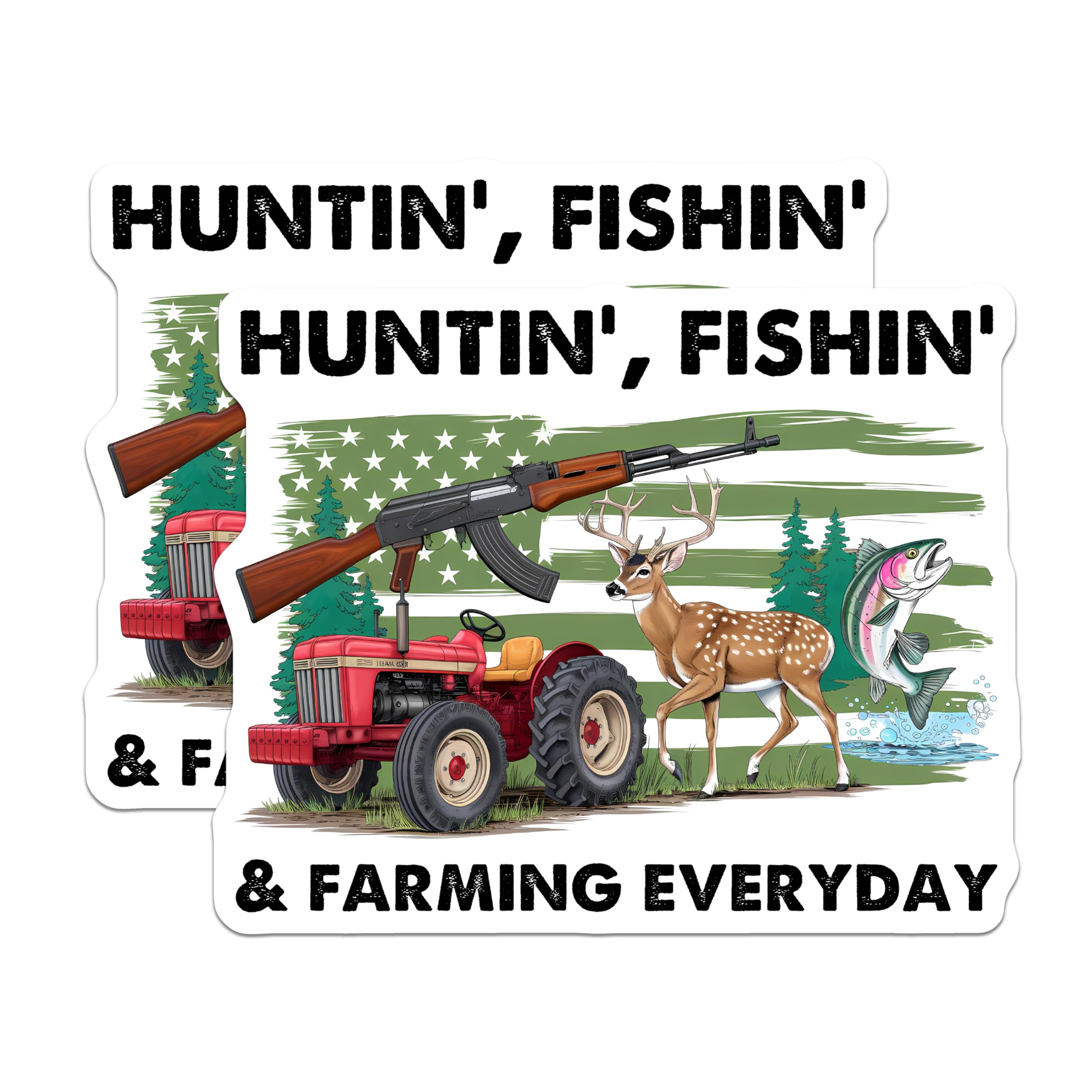 (2 Pack) Hunting Fishing Farming Magnets - Everyday Outdoor Lifestyle - Countryside Decor - 5" On Longest Side - Premium Magnet - for Cars, Refrigerators, Toolboxes, Lockers - Made in USA - MAG15230