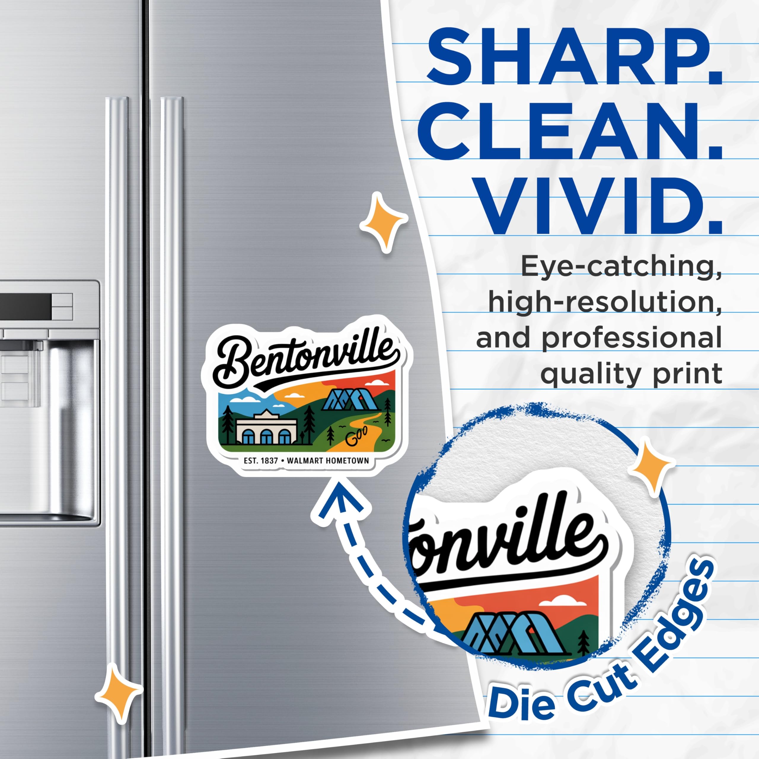(2 Pack) Bentonville Arkansas Magnets - Northwest Arkansas Decor - Fridge Magnets - 5" On Longest Side - Premium Magnet - for Cars, Refrigerators, Toolboxes, Lockers - Made in USA - MAG17615