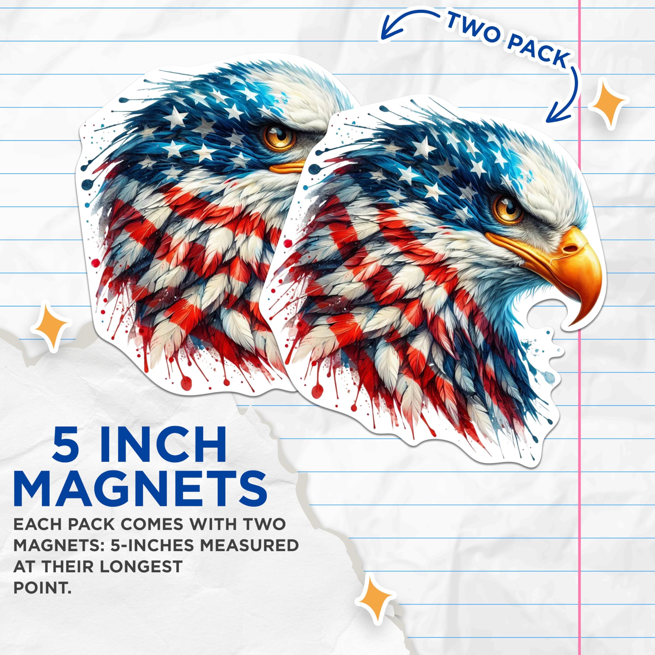 (2 Pack) Patriotic USA Flag Bald Eagle Screaming Eagle Magnets - USA Flag Magnets - 5 Inches On Longest Side - Premium Magnet - for Cars, Refrigerators, Toolboxes - Made in USA - MAG2118