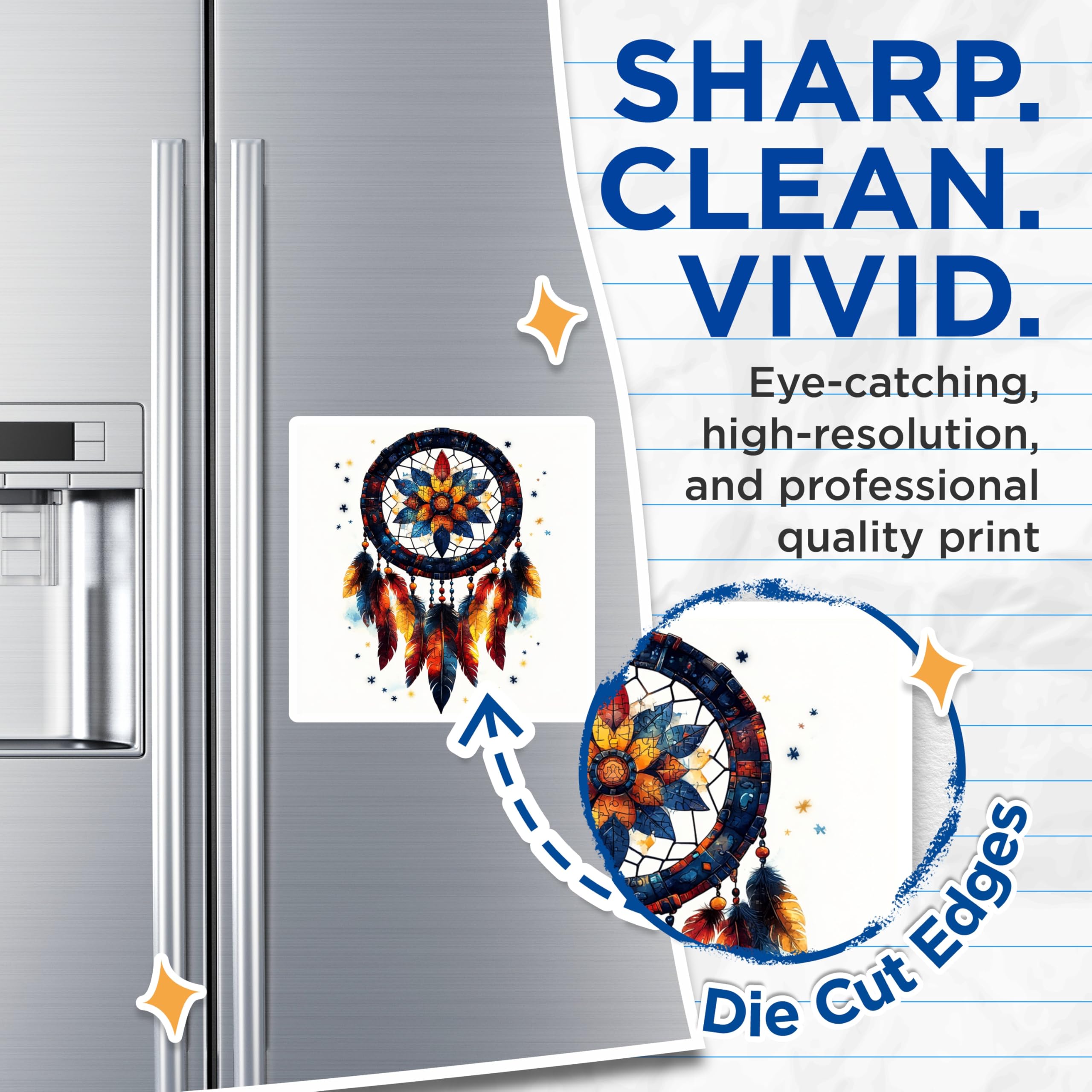 (2 Pack) Boho Dreamcatcher Magnets - Spiritual Feather Art Decor - Stained Glass Effect Mandala Fridge Locker Decor - 5 Inches On Longest Side - Thick Durable Magnet - Made in USA - MAG25691