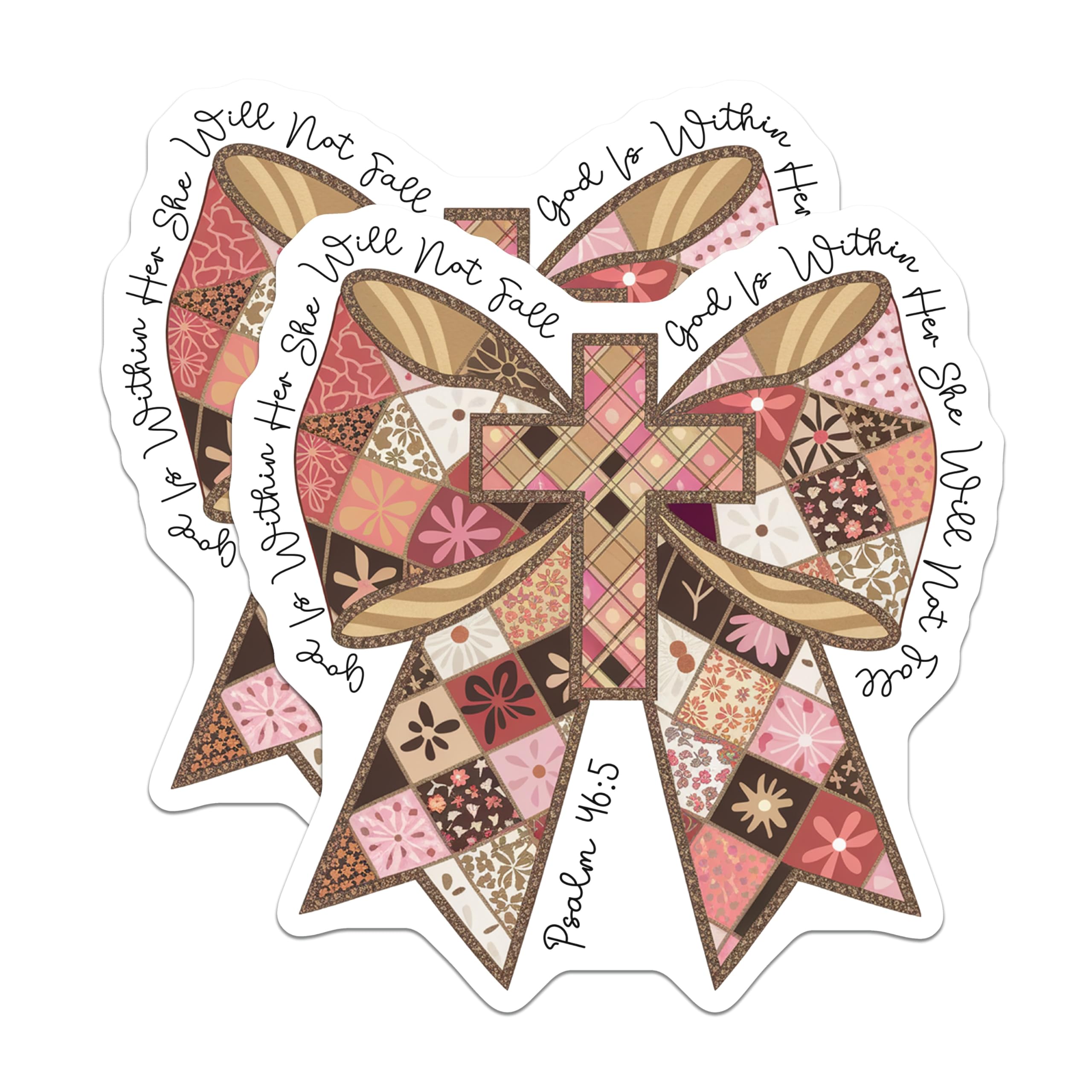 (2 Pack) Inspirational Christian Magnets - Psalm 46:5 Scripture - Quilted Bow Faith Decor - Women of God - 5 Inches On Longest Side - Thick Durable Magnet - Made in USA - MAG30026