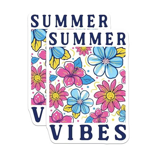 (2 Pack) Summer Vibes Stickers - Floral Design - Bright Colorful Flowers - 5" On Longest Side - Sticks to Smooth Flat Surfaces - Made in USA - BMCS9582