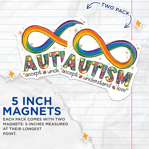 (2 Pack) Autism Awareness Magnets - Infinity Symbol - Positive Message - Multicolor Puzzle Design Magnet - 5" On Longest Side - for Cars, Fridges, Toolboxes - Made in USA - MAG4156
