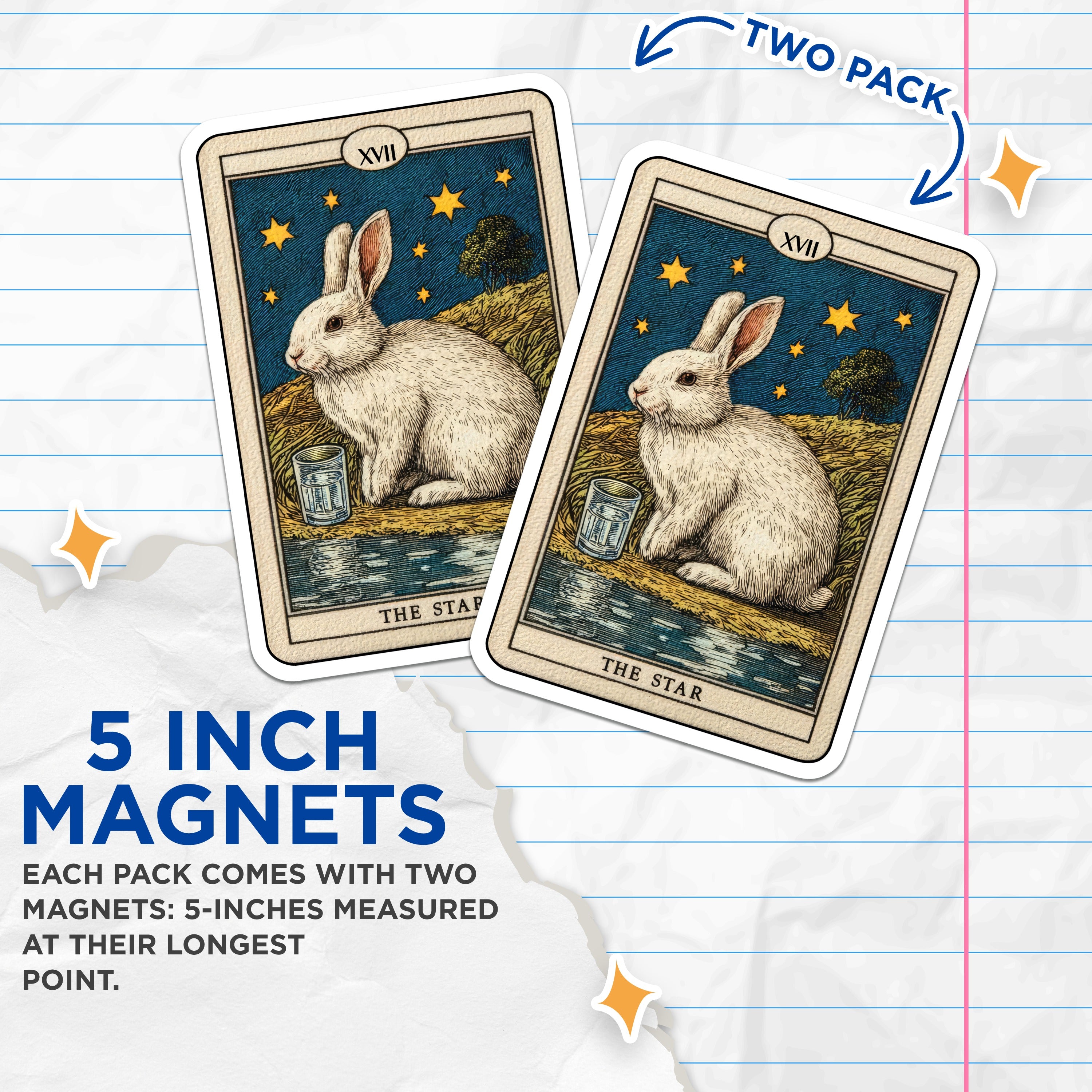 (2 Pack) The Star Tarot Magnets - Rabbit Spiritual Decor - Witchy Celestial Art - 5 Inches On Longest Side - Thick Durable Magnet - Made in USA - MAG38727