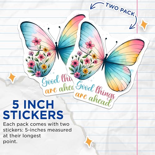 (2 Pack) Butterfly Inspirational Stickers - Positive Quote Decal - Colorful Motivational Sticker - 5" On Longest Side - Sticks to Smooth Flat Surfaces - Made in USA - BMCS9731
