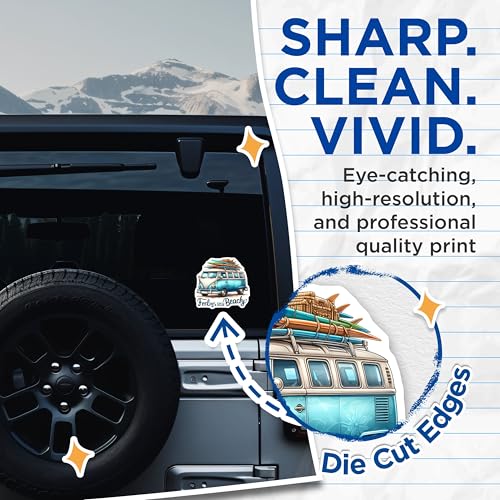 (2 Pack) Vintage Surf Van Stickers - Feeling A Little Beachy - 5" On Longest Side - Sticks to Smooth Flat Surfaces - Made in USA - BMCS9282 - BMCS9282