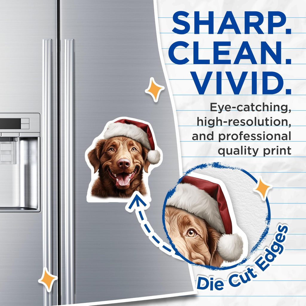 (2 Pack) Christmas Dog Magnets - Happy Retriever Fridge Decor - Santa Hat Pet Lover Magnet - 5 Inches On Longest Side - Thick Durable Magnet - Made in USA - MAG27218