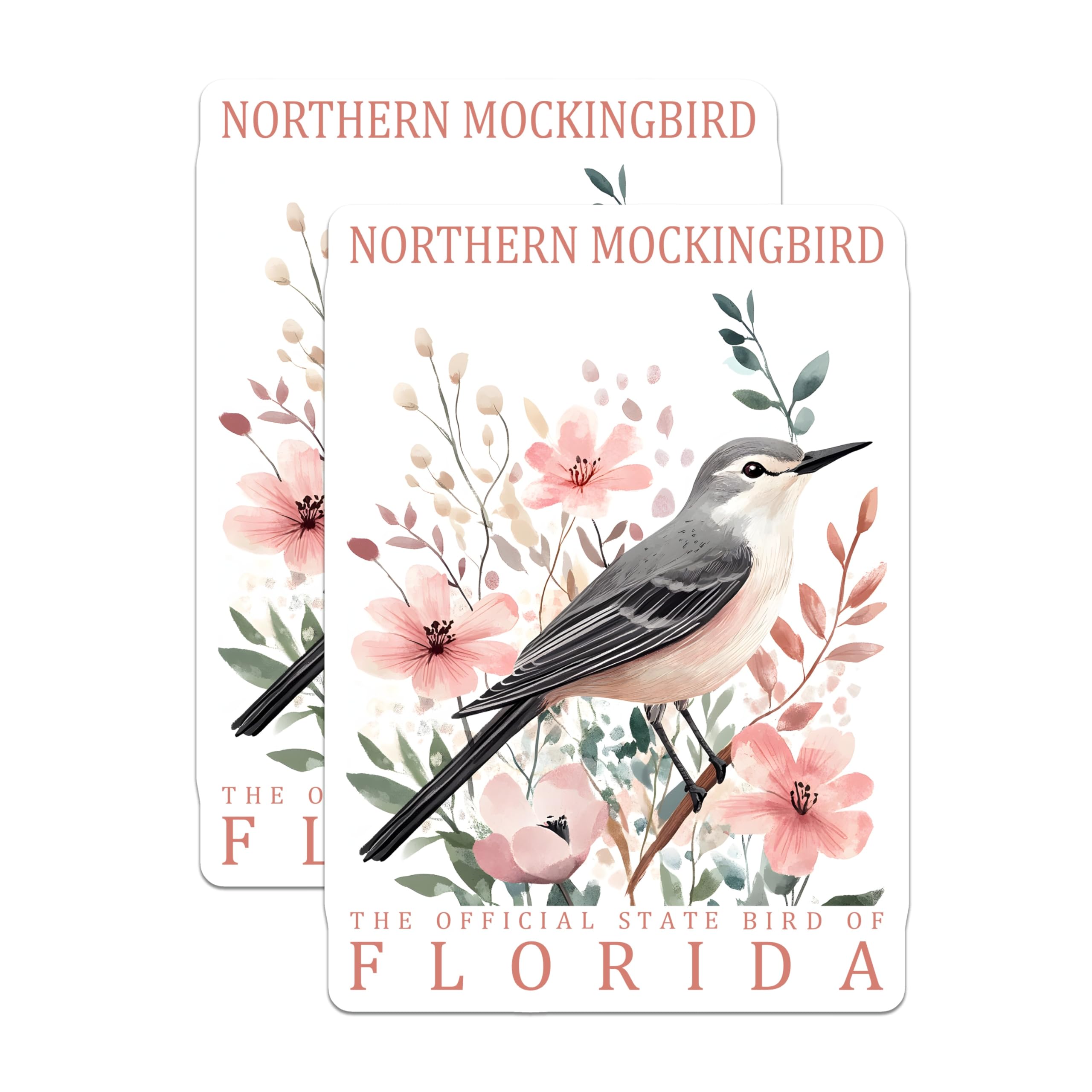 (2 Pack) Northern Mockingbird Magnets - Florida State Bird Decor - Bird Lover Present - 5" On Longest Side - Premium Magnet - for Cars, Refrigerators, Toolboxes, Lockers - Made in USA - MAG18028