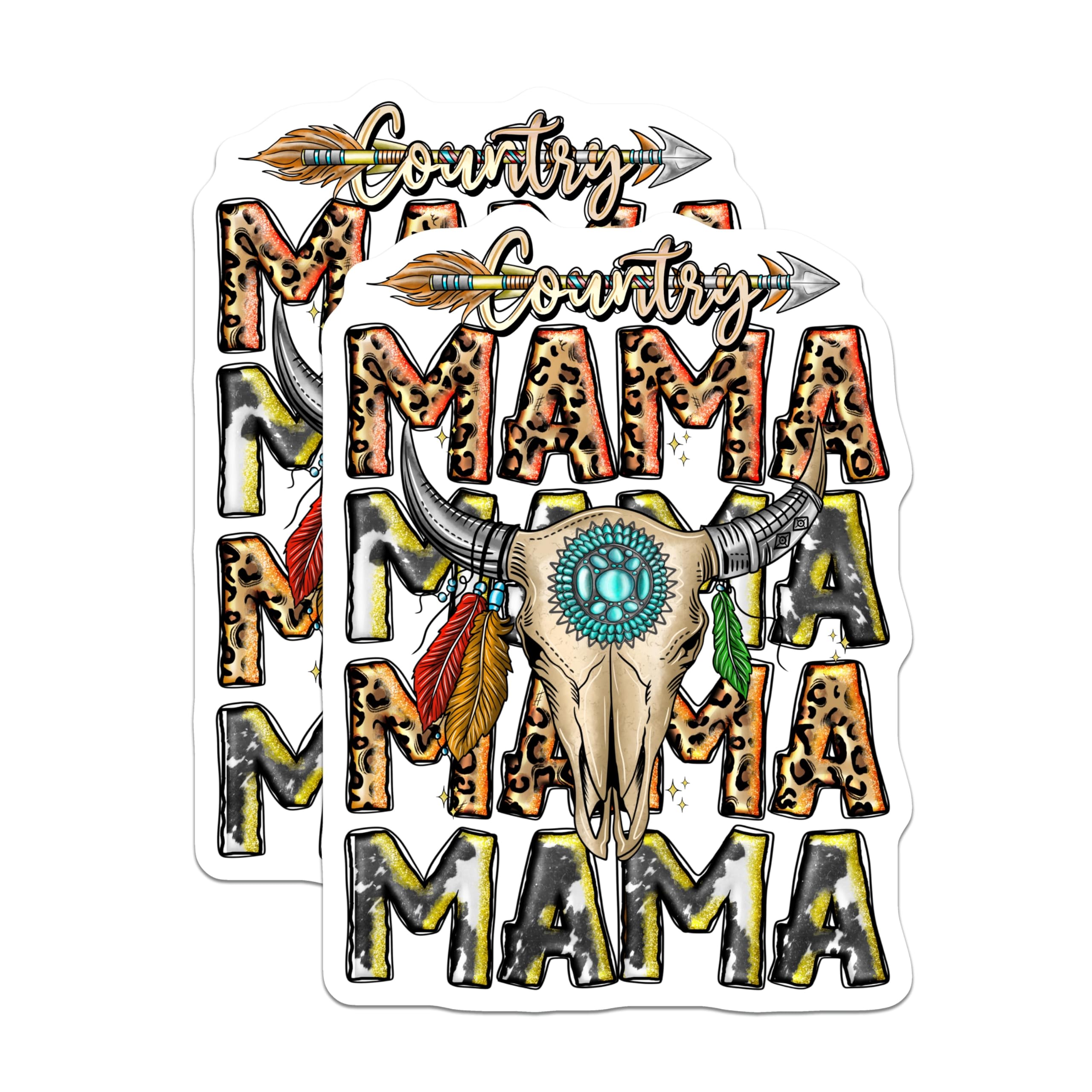 (2 Pack) Country Mama Magnets - Western Bull Skull Decor - Leopard Cow Print Accents - 5 Inches On Longest Side - Thick Durable Magnet - Made in USA - MAG24859