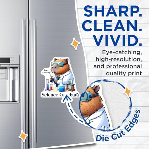 (2 Pack) Science Capybara Magnets - Academic Decor - Classroom Science Decor - 5" On Longest Side - for Cars, Fridges, Toolboxes - Made in USA - MAG8315