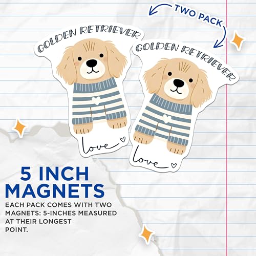(2 Pack) Golden Retriever Love Magnets - Cute Dog Lover Decor - Pet Fridge Magnets - 5" On Longest Side - for Cars, Fridges, Toolboxes - Made in USA - MAG7302