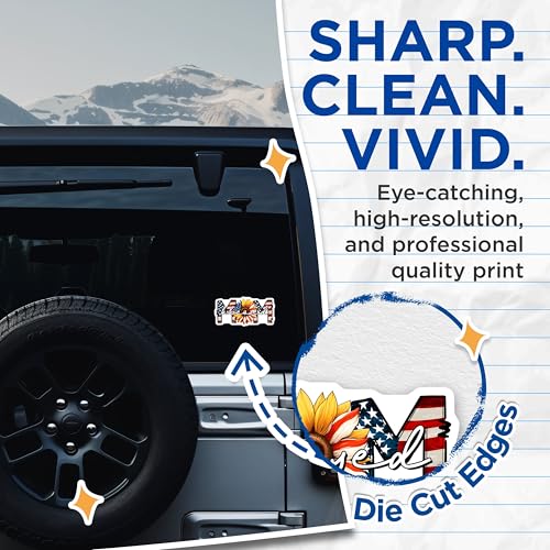 (2 Pack) Mom Blessed Stickers - Sunflower Patriotic Design - Family Quote USA Flag - 5" On Longest Side - Sticks to Smooth Flat Surfaces - Made in USA - BMCS7451