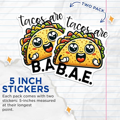(2 Pack) Tacos are BAE Stickers - 5" On Longest Side - Sticks to Smooth Flat Surfaces - Made in USA - BMCS8795 - BMCS8795