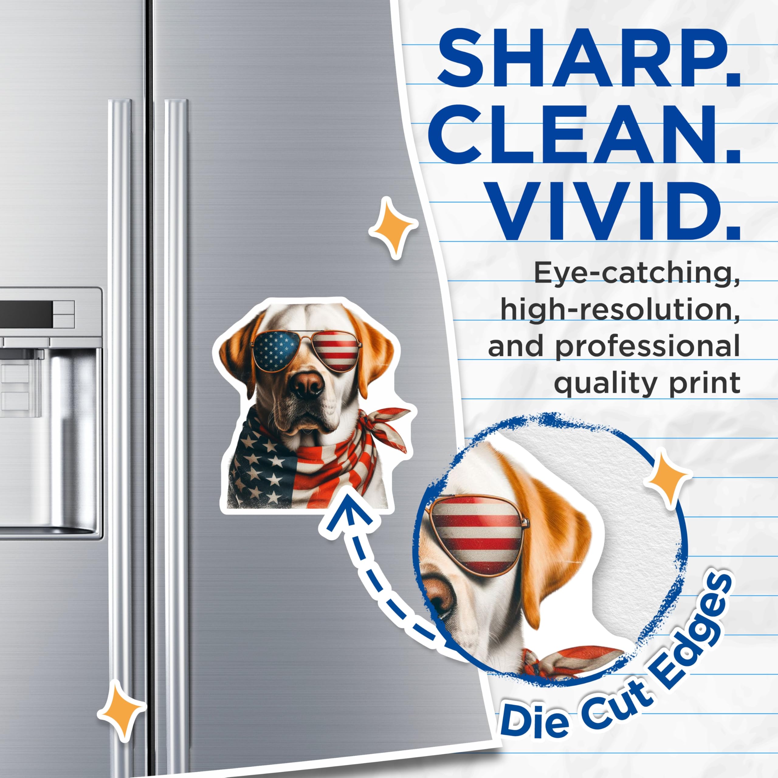 (2 Pack) Patriotic Dog Magnets - American Flag Sunglasses - USA Bandana Decor - 5" On Longest Side - Premium Magnet - for Cars, Refrigerators, Toolboxes, Lockers - Made in USA - MAG15581