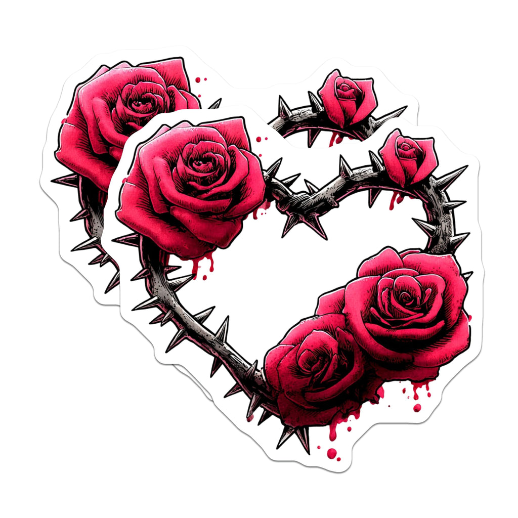 (2 Pack) Gothic Rose Heart Magnets - Thorny Floral Design - Dark Romance Aesthetic - Passionate Love Artwork - 5 Inches On Longest Side - Thick Durable Magnet - Made in USA - MAG20645