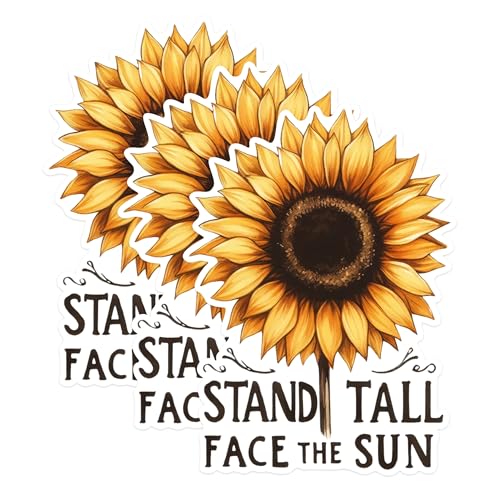 (3 Pack) Sunflower Decals - Stand Tall Face The Sun - Floral Laptop Decals - 3 Inches On Longest Side - Easy Peel & Apply - Made in USA - 3MCS1819