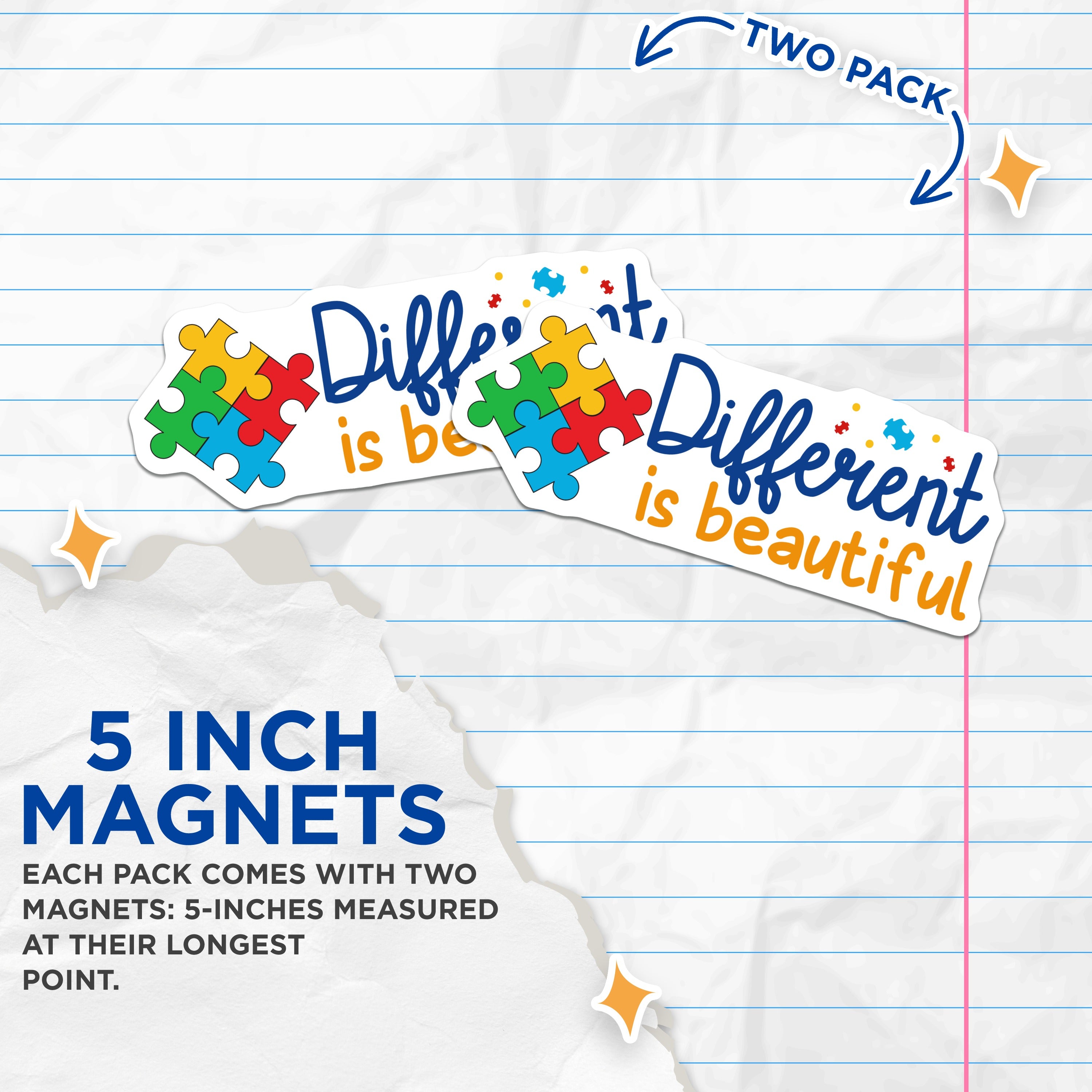 (2 Pack) Neurodiversity Autism Acceptance Magnets - Different is Beautiful - Awareness Advocacy Support Refrigerator Magnet - 5 Inches On Longest Side - Thick Durable Magnet - Made in USA - MAG39652