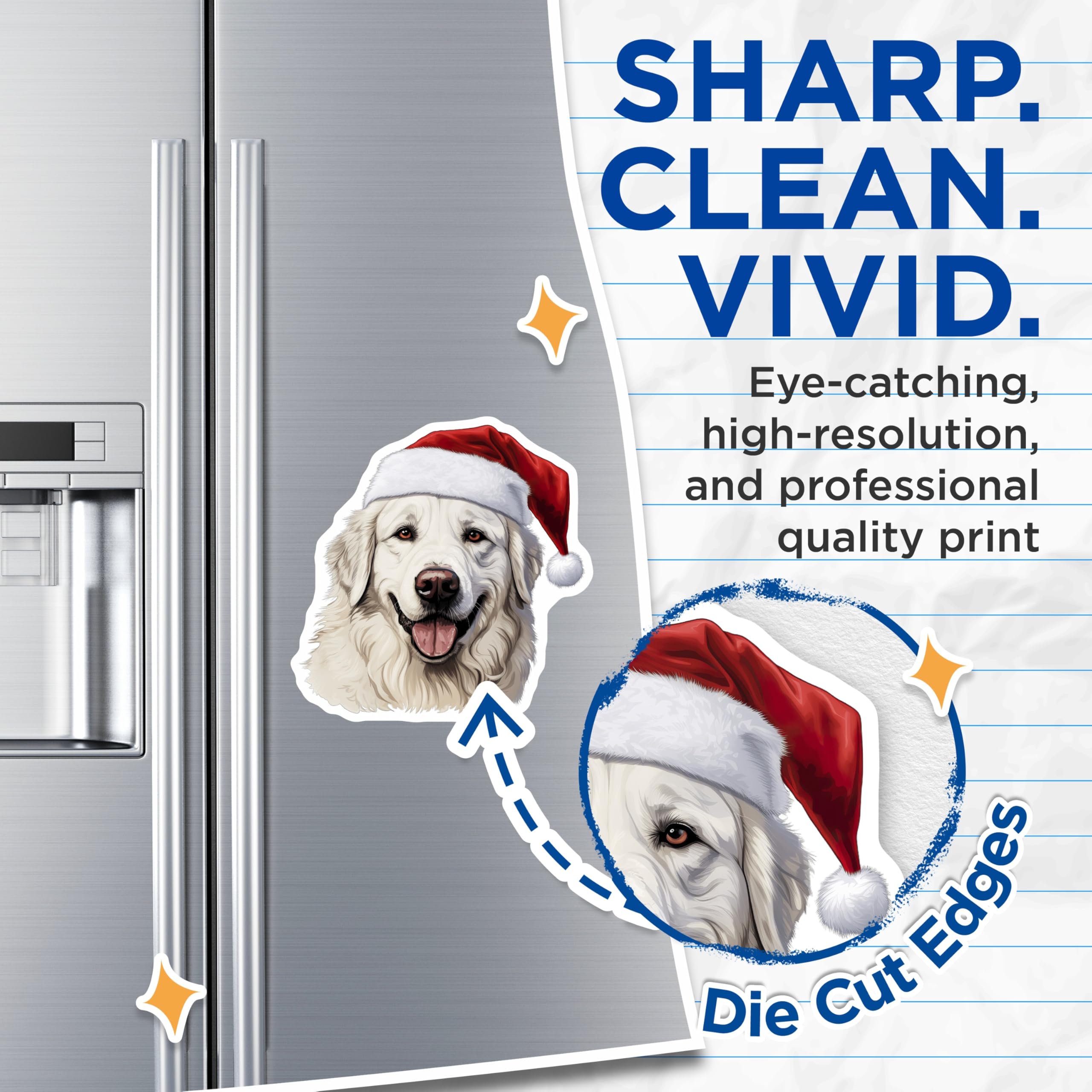 (2 Pack) Great Pyrenees Christmas Magnets - Santa Dog Holiday - Festive Pet Refrigerator - 5 Inches On Longest Side - Thick Durable Magnet - Made in USA - MAG27480