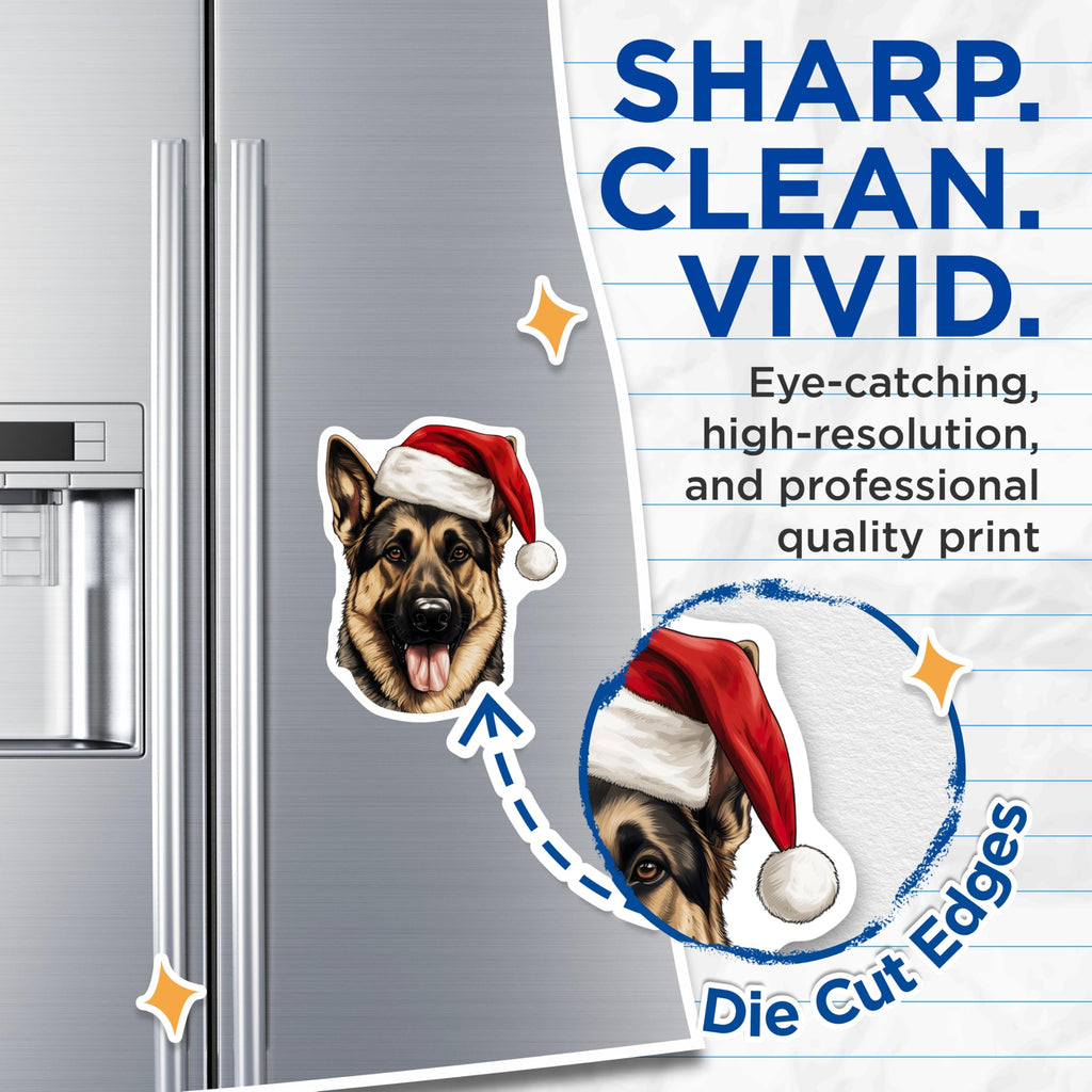 (2 Pack) German Shepherd Christmas Magnets - Santa Hat Dog Decor - Holiday Pet Accessory - 5 Inches On Longest Side - Thick Durable Magnet - Made in USA - MAG29588