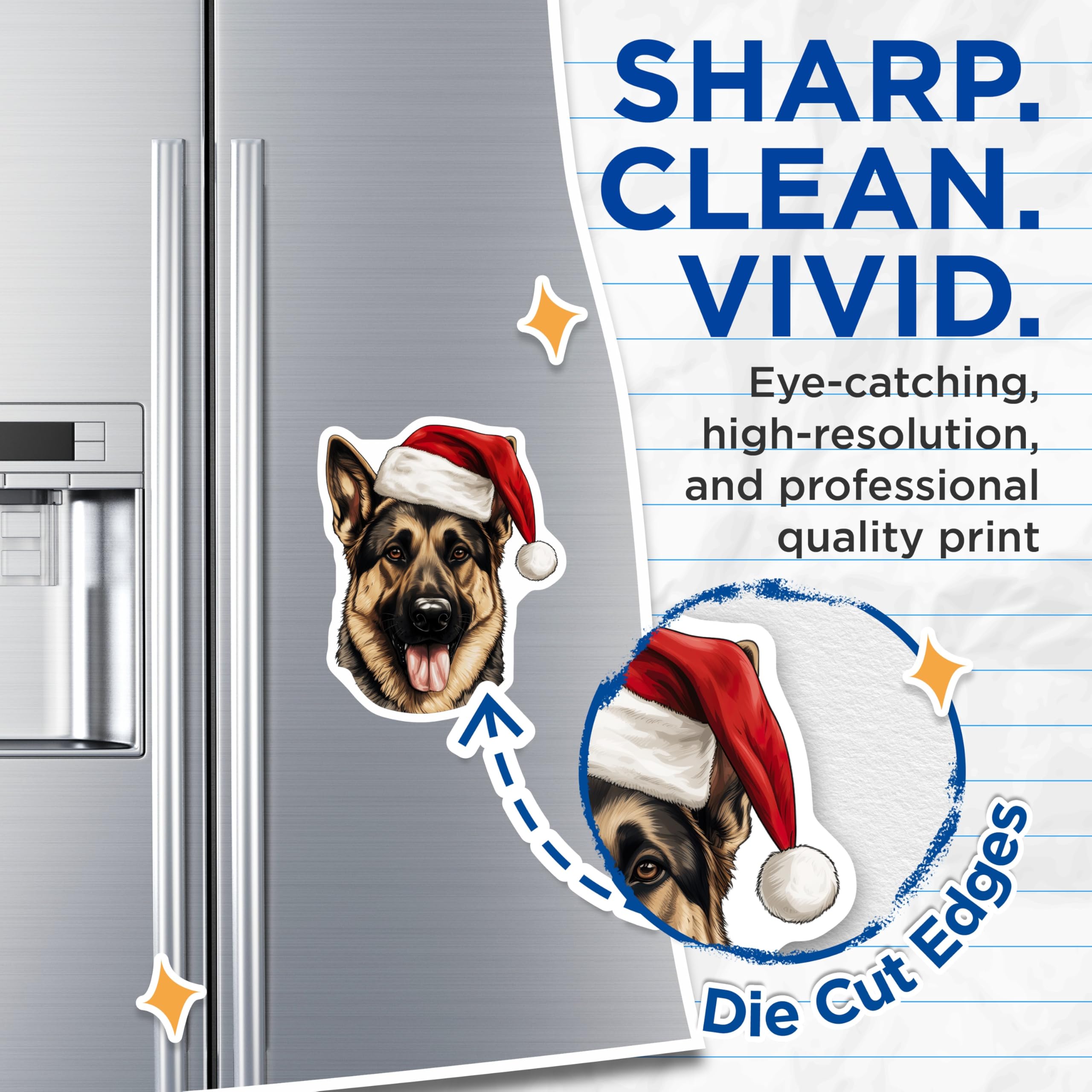 (2 Pack) German Shepherd Christmas Magnets - Santa Hat Dog Decor - Holiday Pet Accessory - 5 Inches On Longest Side - Thick Durable Magnet - Made in USA - MAG29588