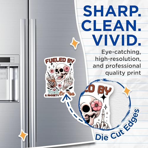 (2 Pack) Skull Fueled by Iced Coffee Anxiety Humor Magnets - Gothic Decor - Quirky Office Decorations - Fueled by Iced Coffee Anxiety Humor - 5" On Longest Side - for Cars, Fridges, Toolboxes - Made