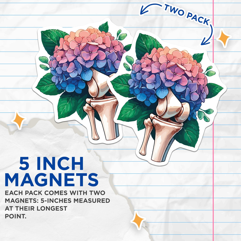(2 Pack) Hydrangea Knee Joint Magnets - Anatomical Flower Art - Unique Medical Decor Fridge Magnets - 5 Inches On Longest Side - Thick Durable Magnet - Made in USA - MAG19498