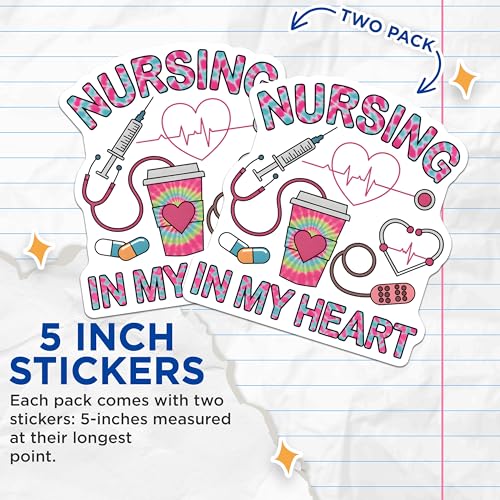 (2 Pack) Nursing in My Heart Stickers - Medical Professional Stickers - Nurse Appreciation Stickers - 5" On Longest Side - Sticks to Smooth Flat Surfaces - Made in USA - BMCS6509